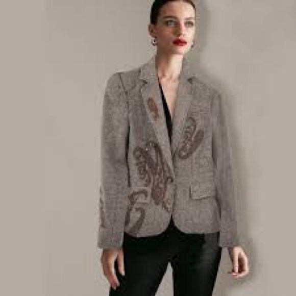 Talbots Wool Blend Paisley Embroidered Beaded Blazer Jacket Brown 14 EUC - Picture 8 of 9